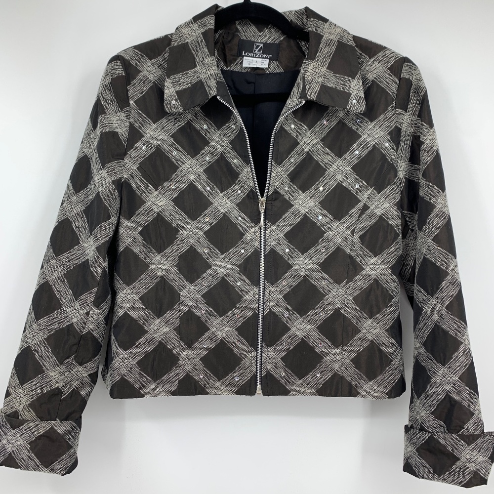 Vintage Lorizoni Large Jacket Coat 100% Silk Embellished Studded Rhinestones